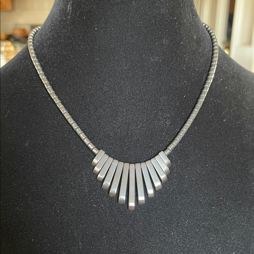 Hematite Fan Bar Necklace - Women's Silver-Tone Jewelry